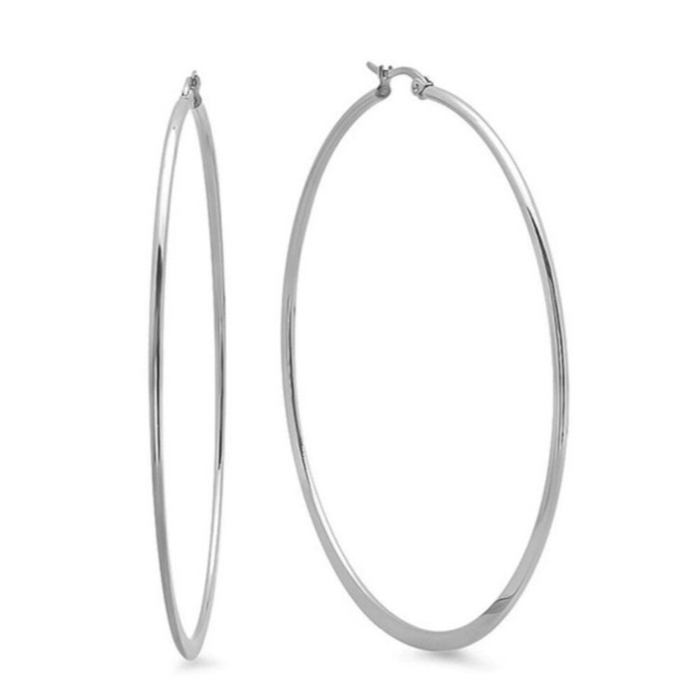 1 Pair SteelTime Stainless Steel Large Polished 60mm Hoop Earrings Silver NEW